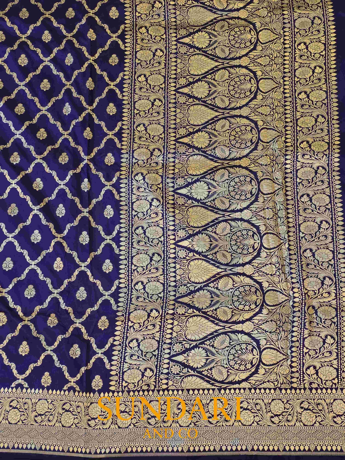 Royal Purple | Floral Geometric Jaal | Pure Katan Silk Saree