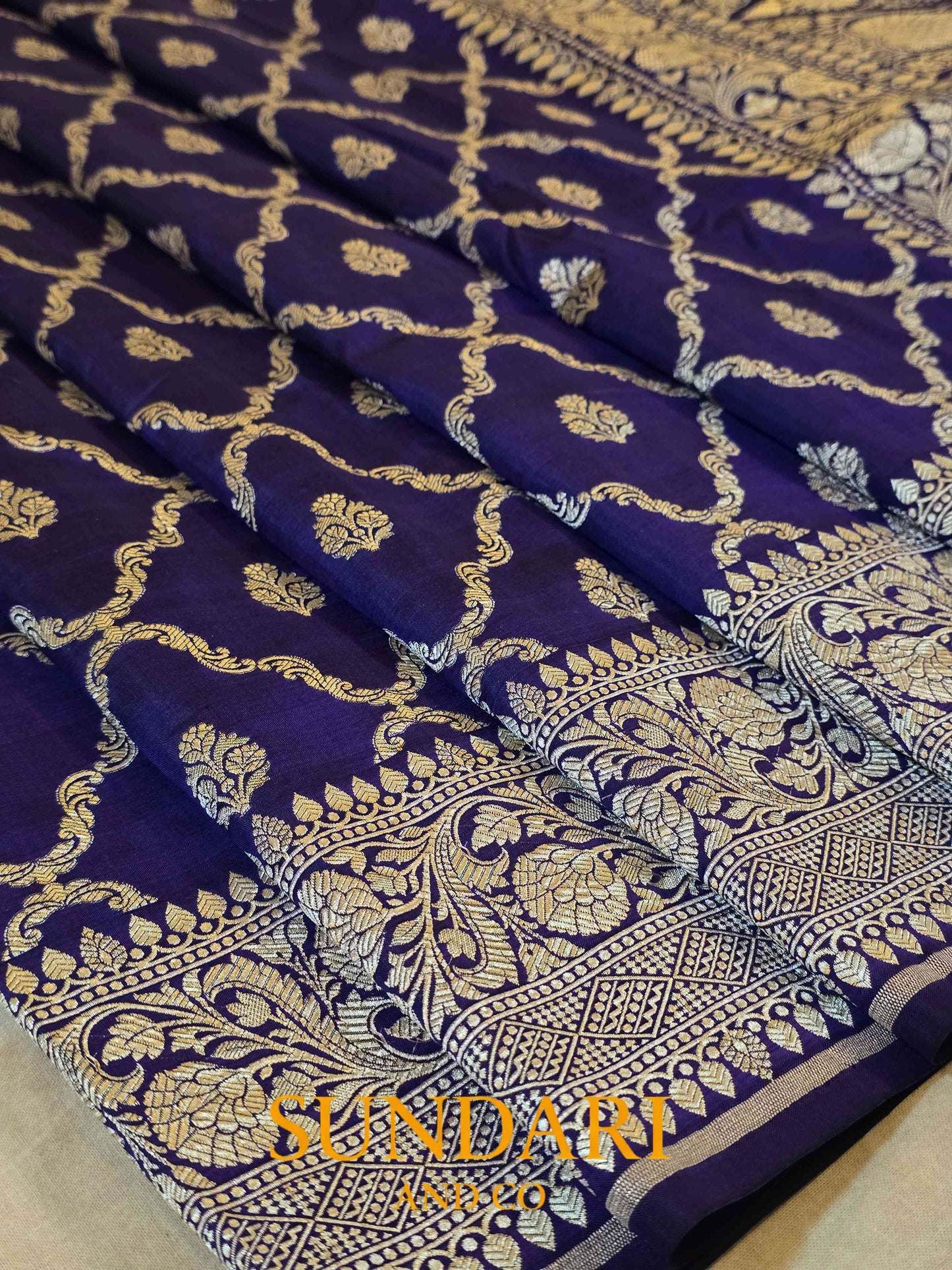 Royal Purple | Floral Geometric Jaal | Pure Katan Silk Saree