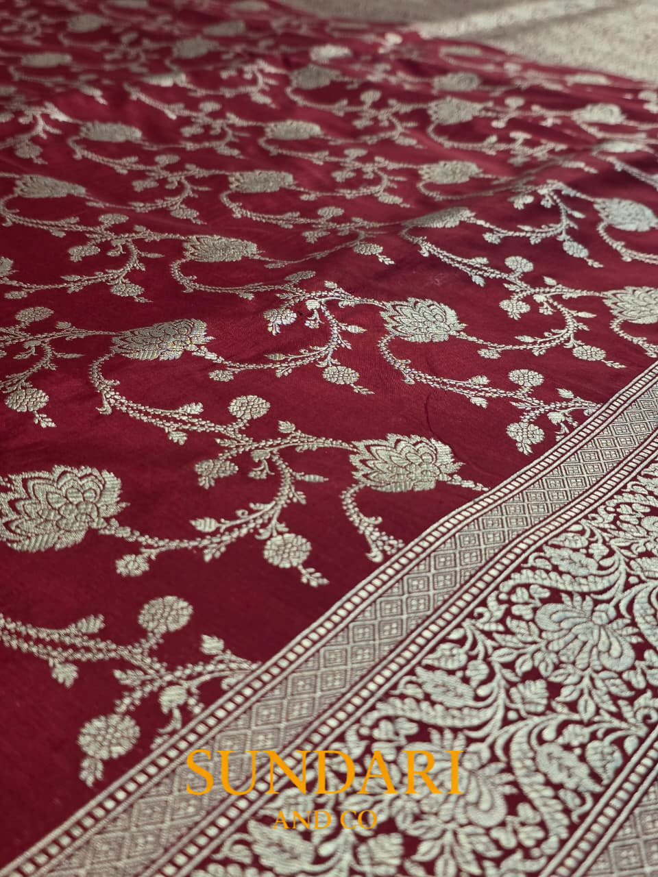 Scarlet Red | Allover Floral Jaal | Pure Katan Silk Saree