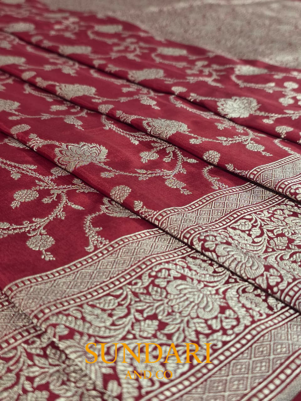 Scarlet Red | Allover Floral Jaal | Pure Katan Silk Saree