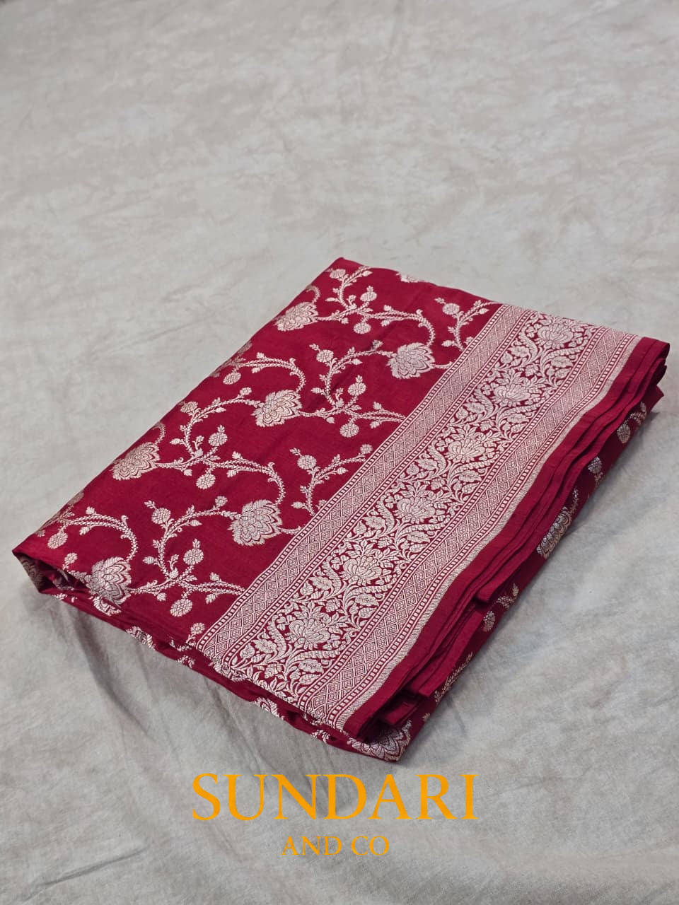 Scarlet Red | Allover Floral Jaal | Pure Katan Silk Saree