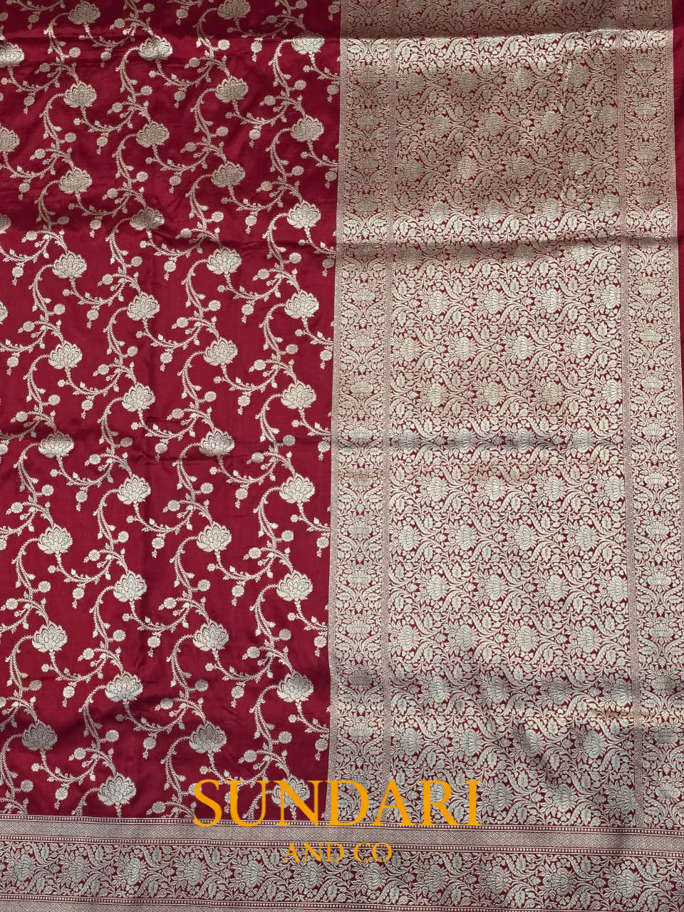 Scarlet Red | Allover Floral Jaal | Pure Katan Silk Saree