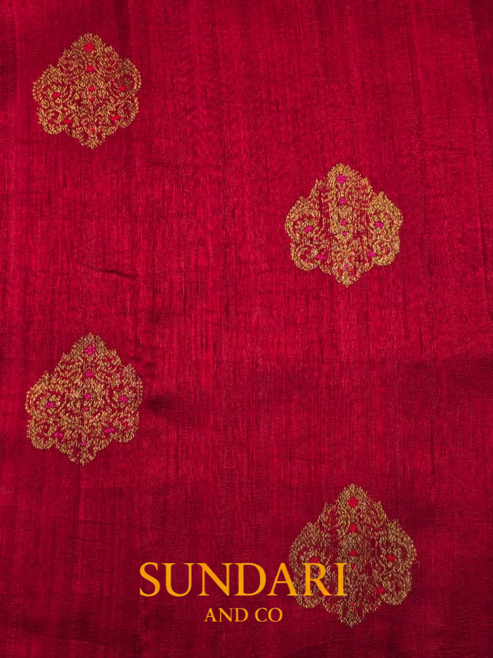 Scarlet Red | Antique Zari Meenakari Buttas in Kadua Weave | Pure Raw Silk Saree