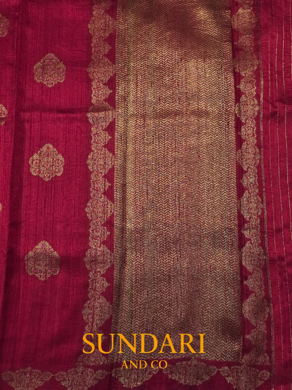 Scarlet Red | Antique Zari Meenakari Buttas in Kadua Weave | Pure Raw Silk Saree