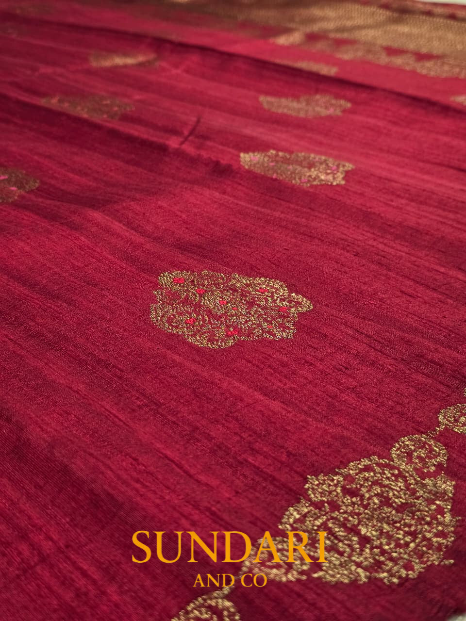 Scarlet Red | Antique Zari Meenakari Buttas in Kadua Weave | Pure Raw Silk Saree