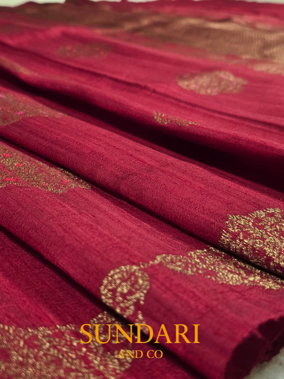 Scarlet Red | Antique Zari Meenakari Buttas in Kadua Weave | Pure Raw Silk Saree
