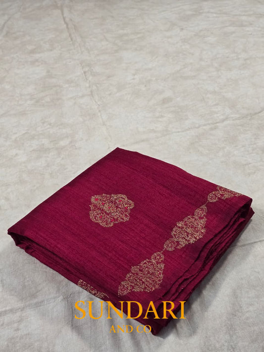 Scarlet Red | Antique Zari Meenakari Buttas in Kadua Weave | Pure Raw Silk Saree