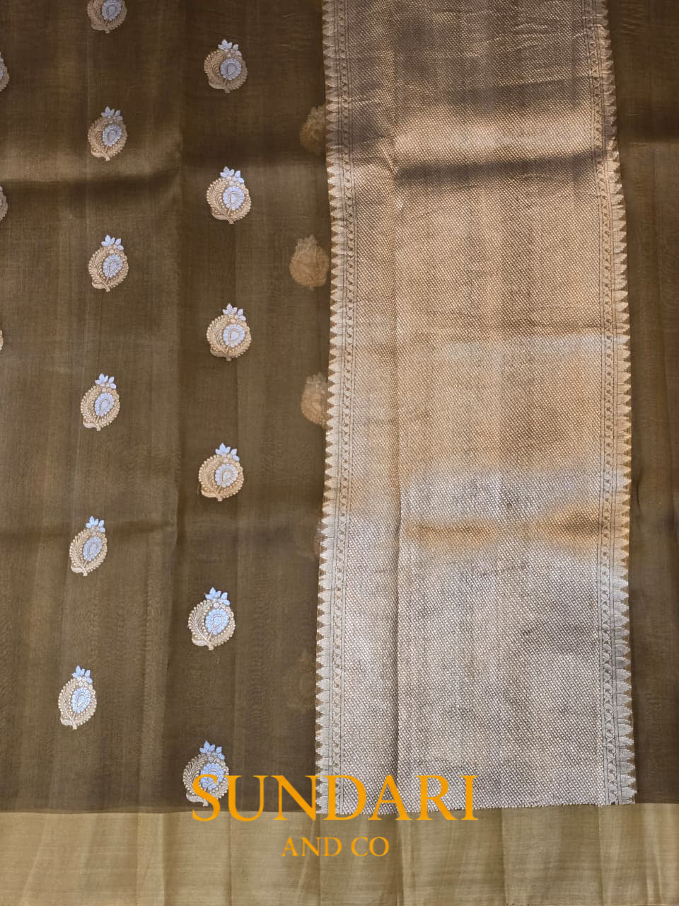 Soft Gold | Sona-Roopa Buttas in Kadua Weave | Pure Organza Silk Saree