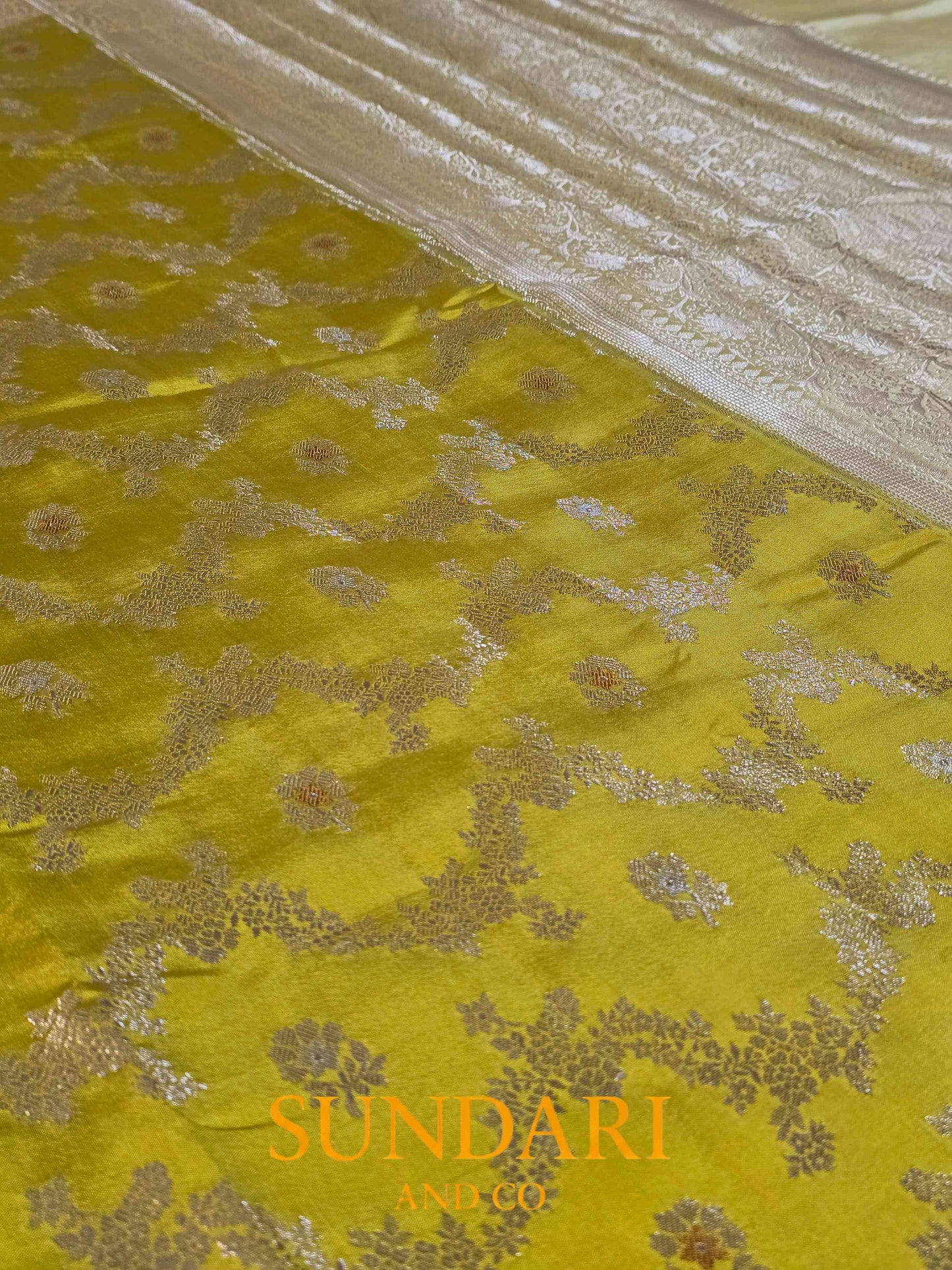 Yellow Green | Meenakari Jaal | Pure Dupion Silk Saree