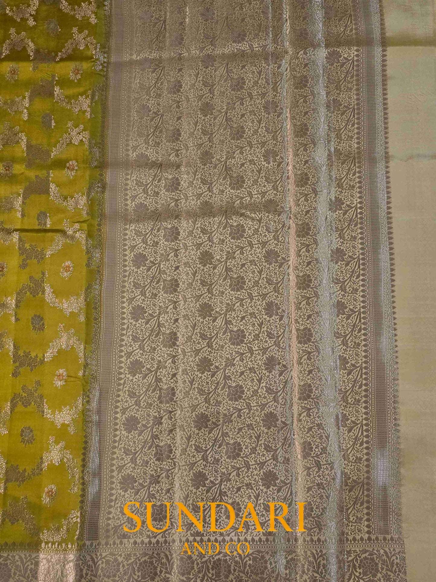 Yellow Green | Meenakari Jaal | Pure Dupion Silk Saree
