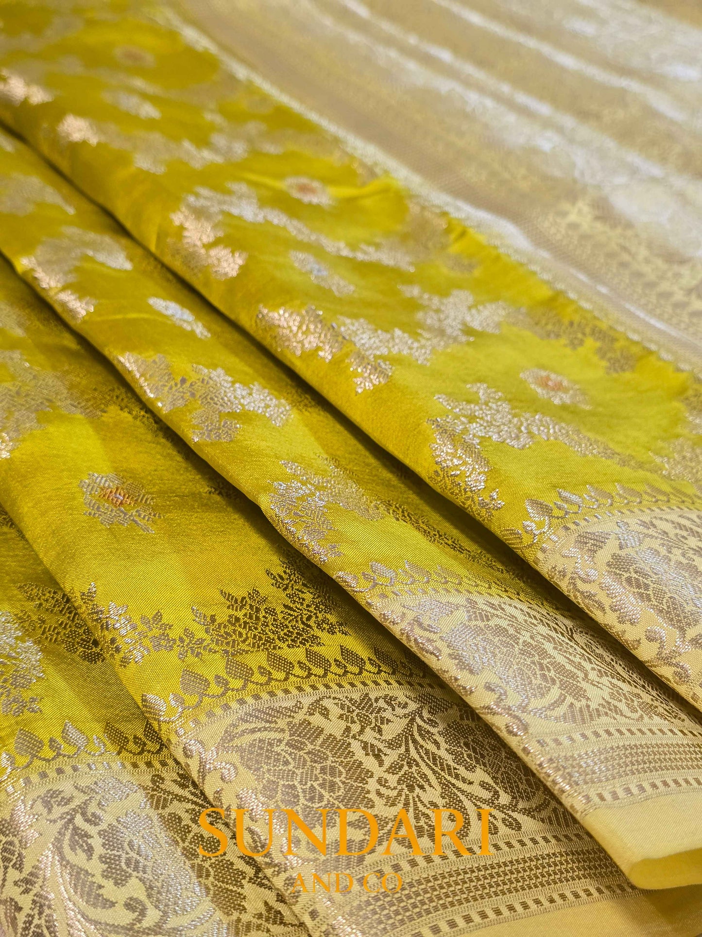 Yellow Green | Meenakari Jaal | Pure Dupion Silk Saree