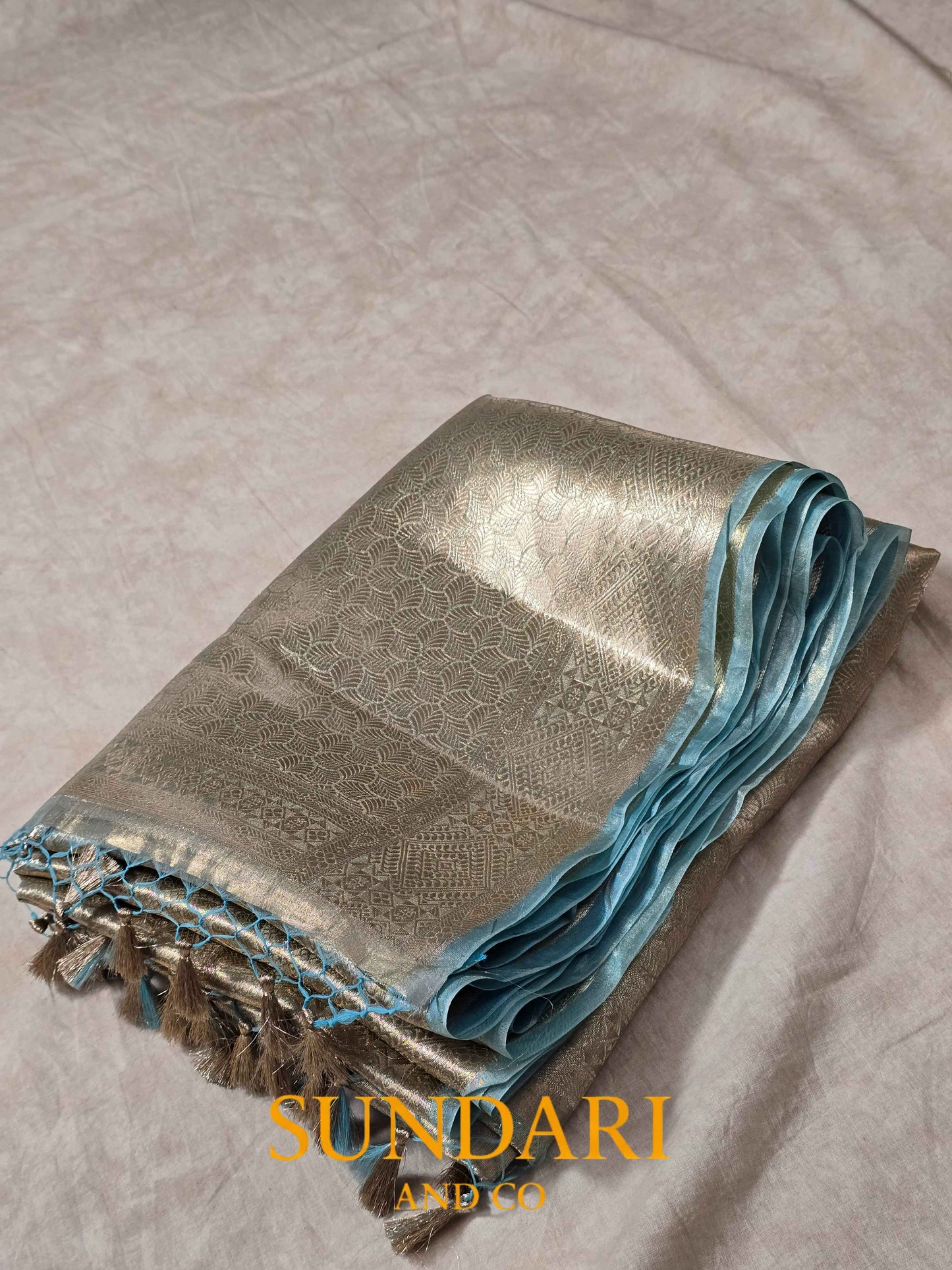 Turquoise | Brocade Woven | Pure Tissue Silk Saree