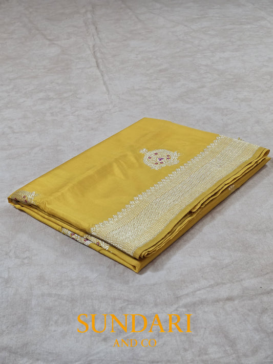 Lemon Yellow | Meenakari Kadua Butta | Pure Katan Silk Saree