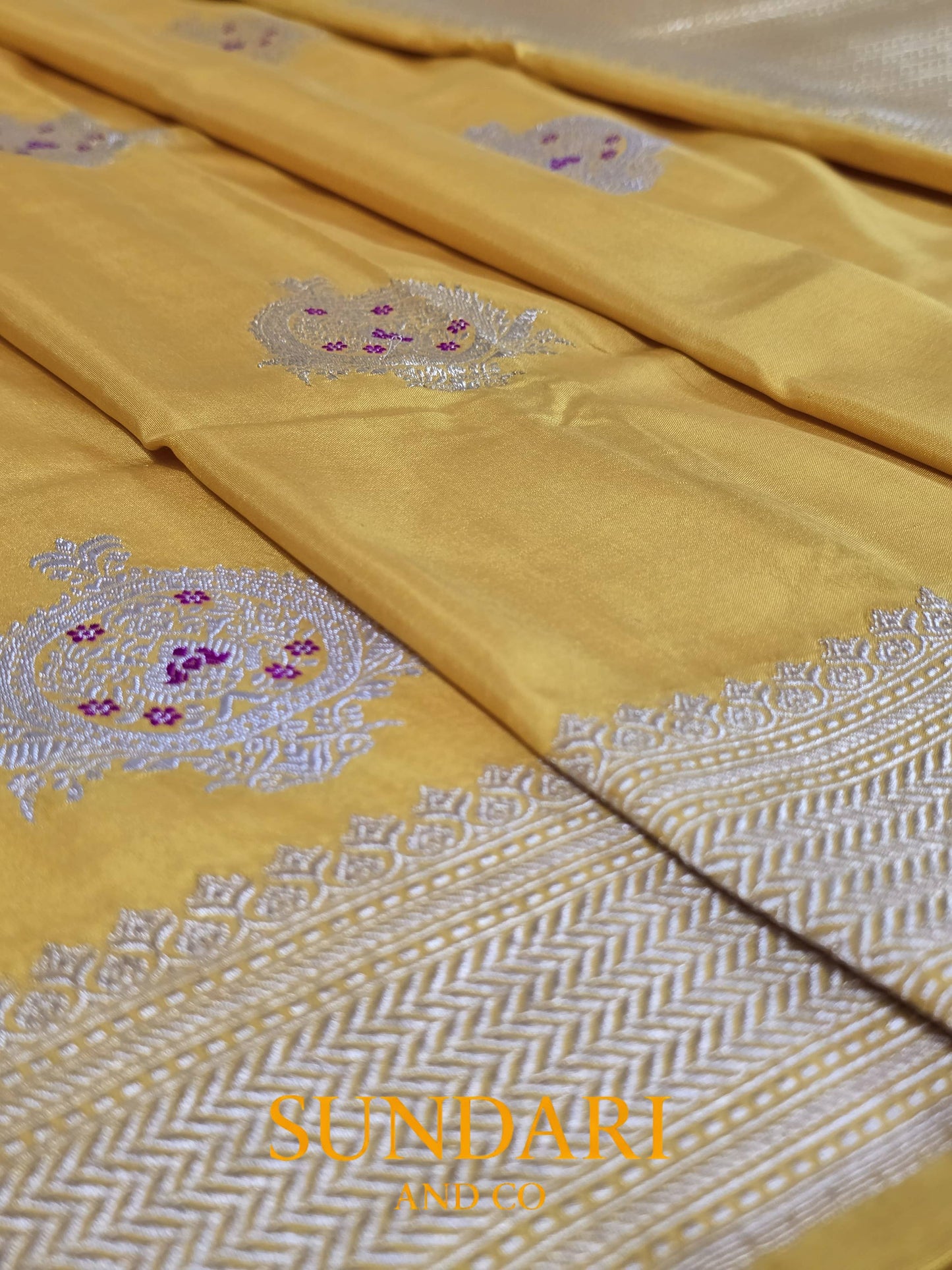 Lemon Yellow | Meenakari Kadua Butta | Pure Katan Silk Saree