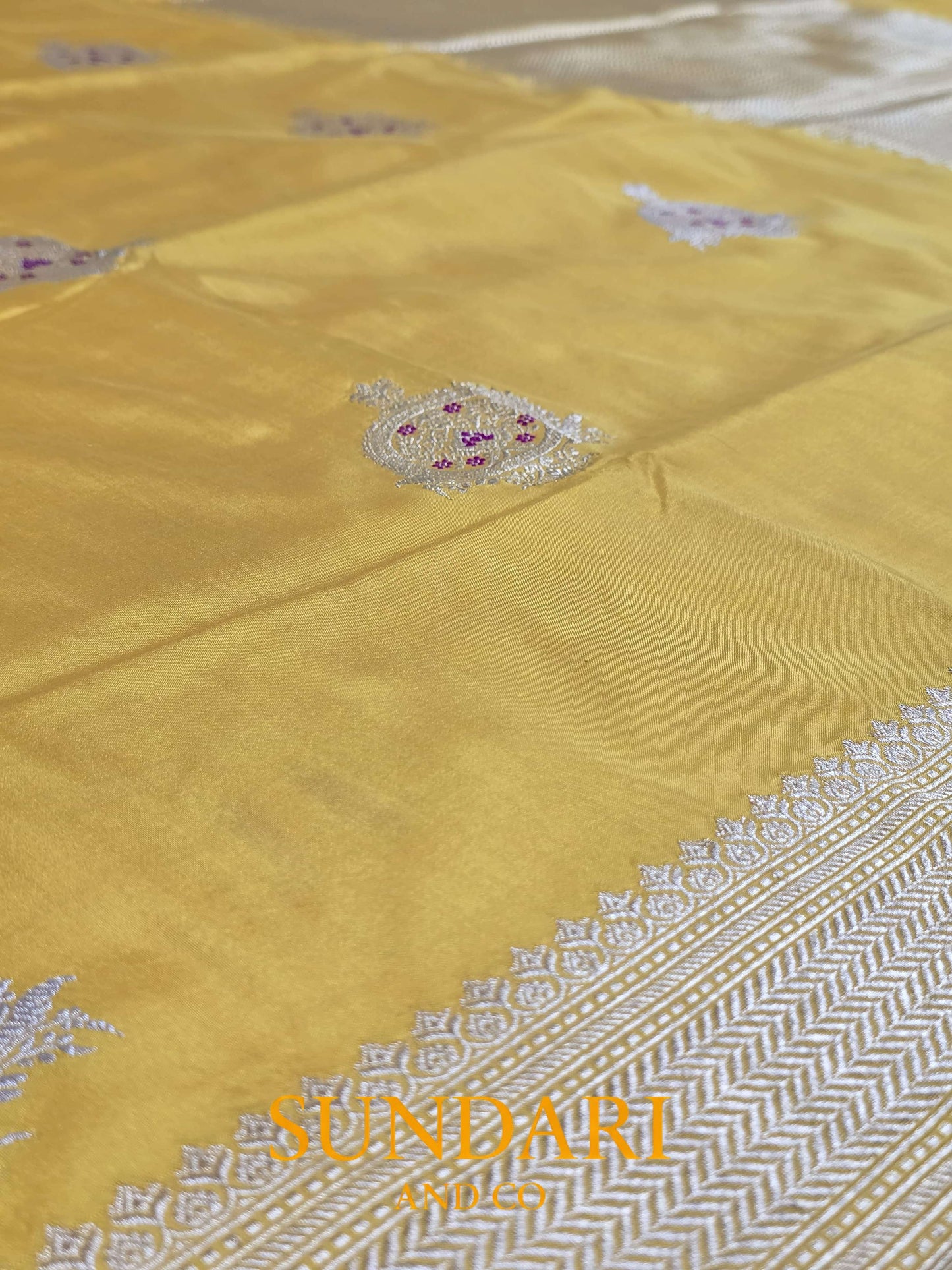 Lemon Yellow | Meenakari Kadua Butta | Pure Katan Silk Saree