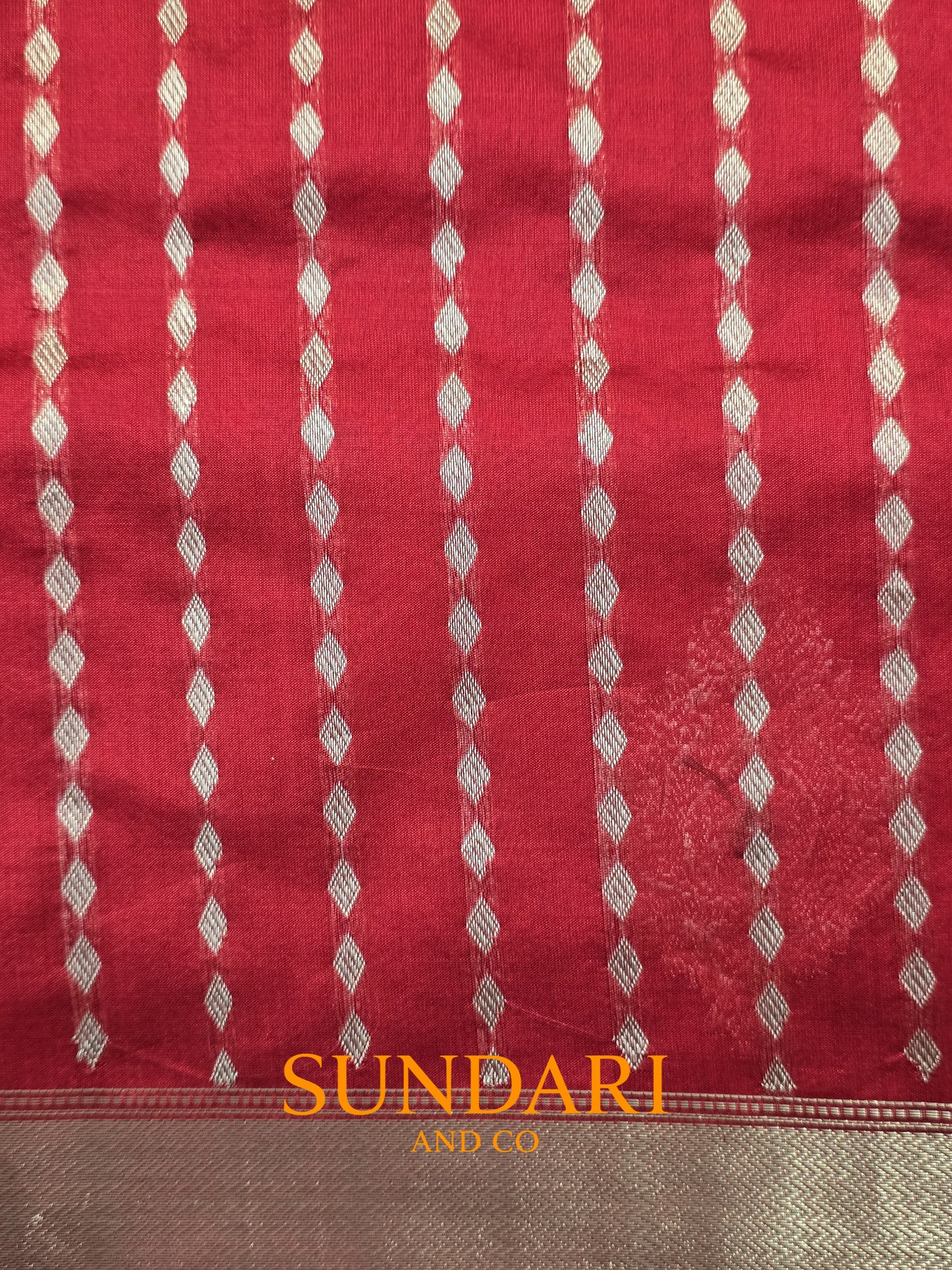Ruby Red | Silver Paisley Buttas in Kadua Weave | Pure Soft Silk Saree