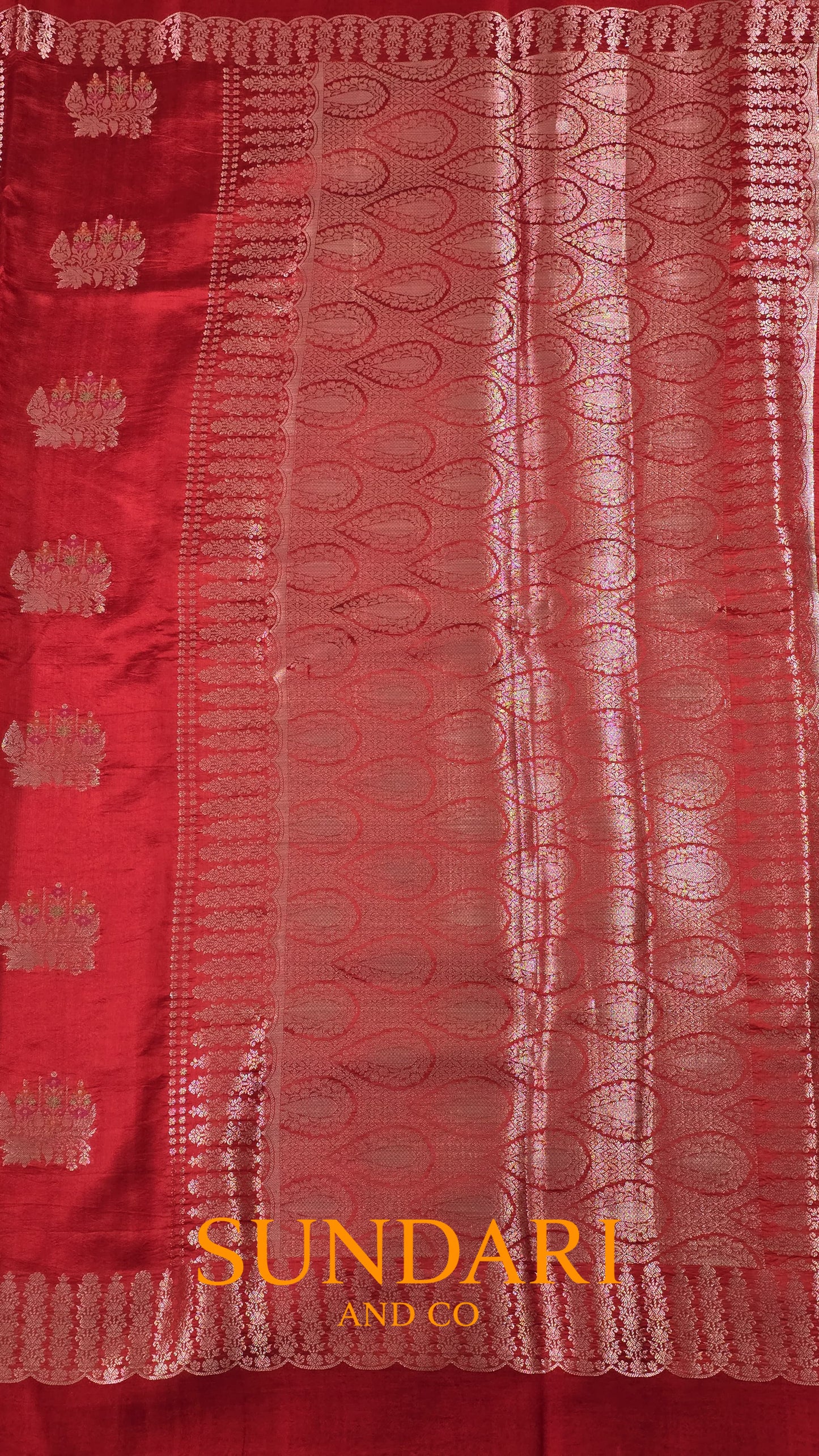 Cherry Red | Meenakari Butta | Pure Soft Silk Saree