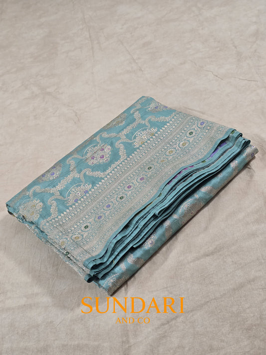 Arctic Blue | Meenakari Jaal | Pure Katan Silk Saree