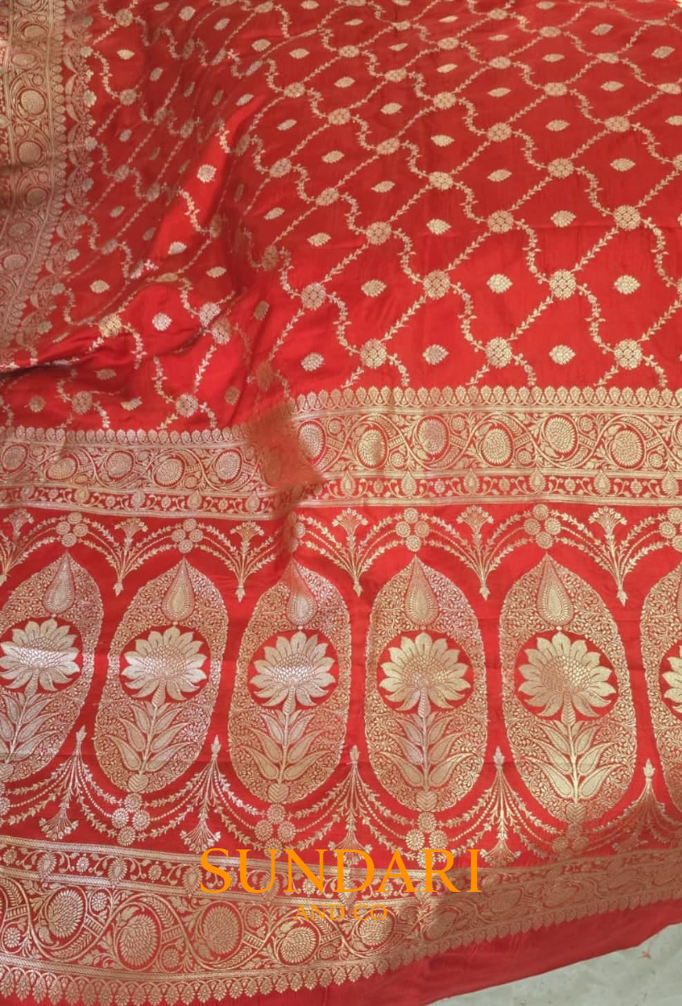 Dark Orange | Allover Jaal | Pure Dupion Silk Saree