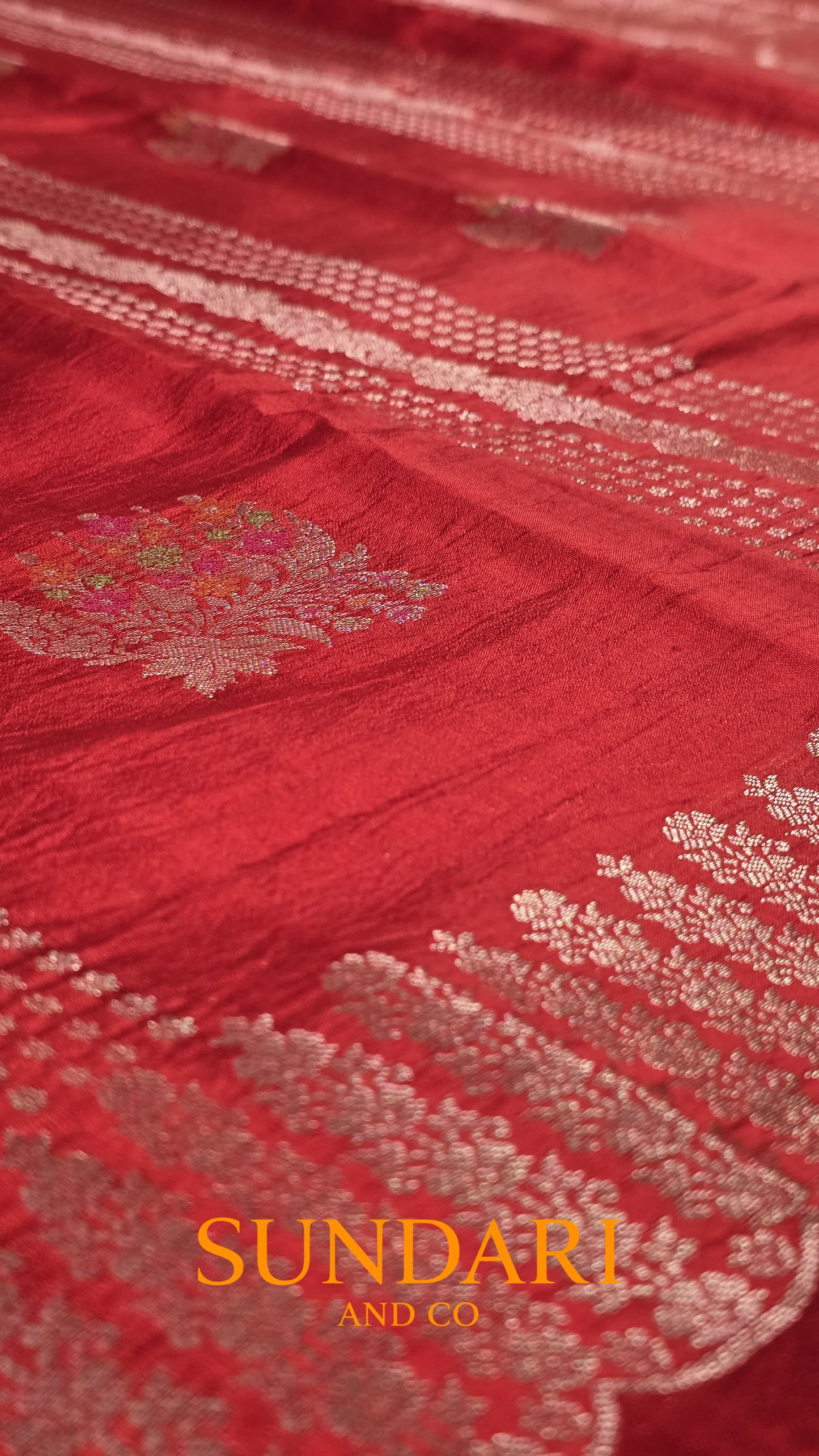 Cherry Red | Meenakari Butta | Pure Soft Silk Saree