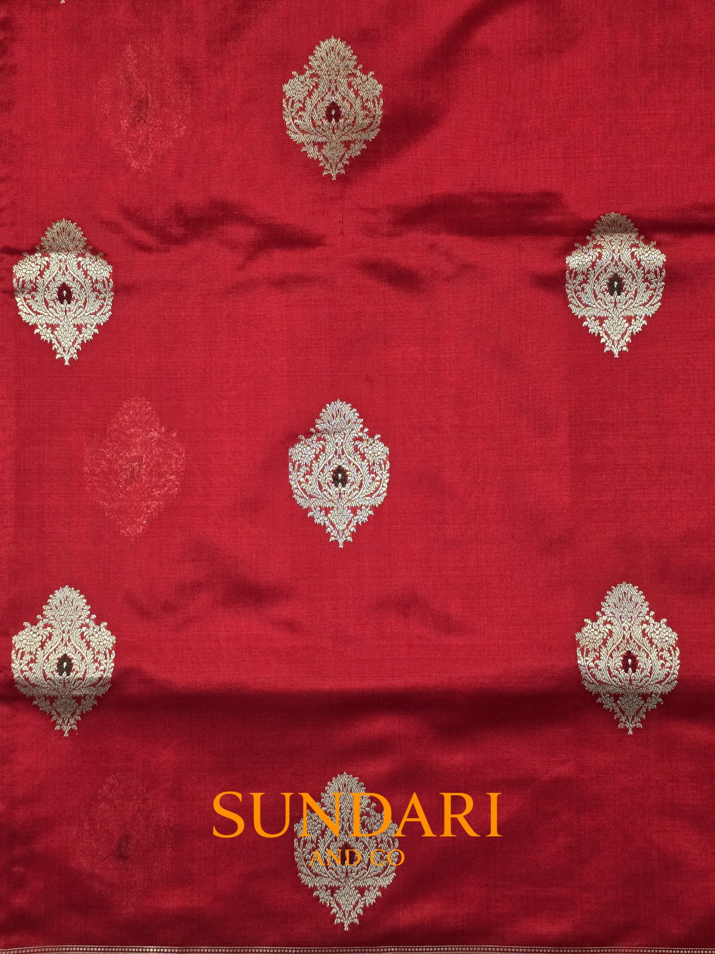 Ruby Red | Silver Paisley Buttas in Kadua Weave | Pure Soft Silk Saree