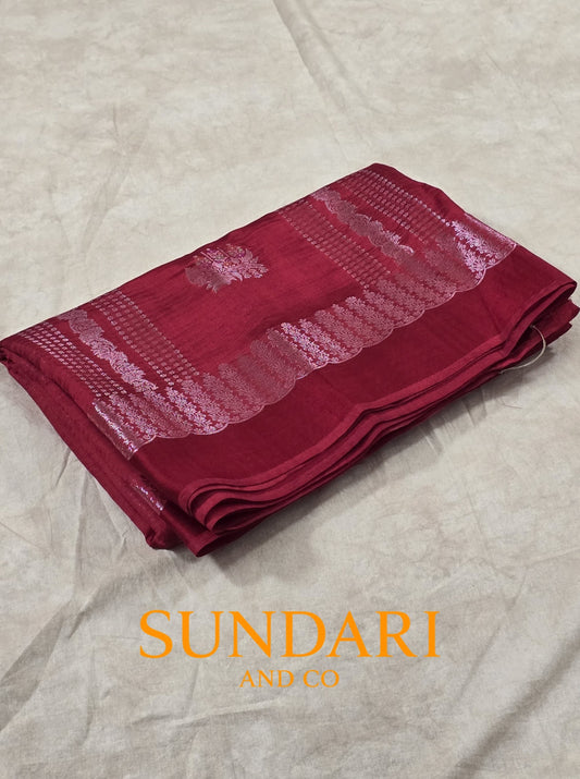 Cherry Red | Meenakari Butta | Pure Soft Silk Saree