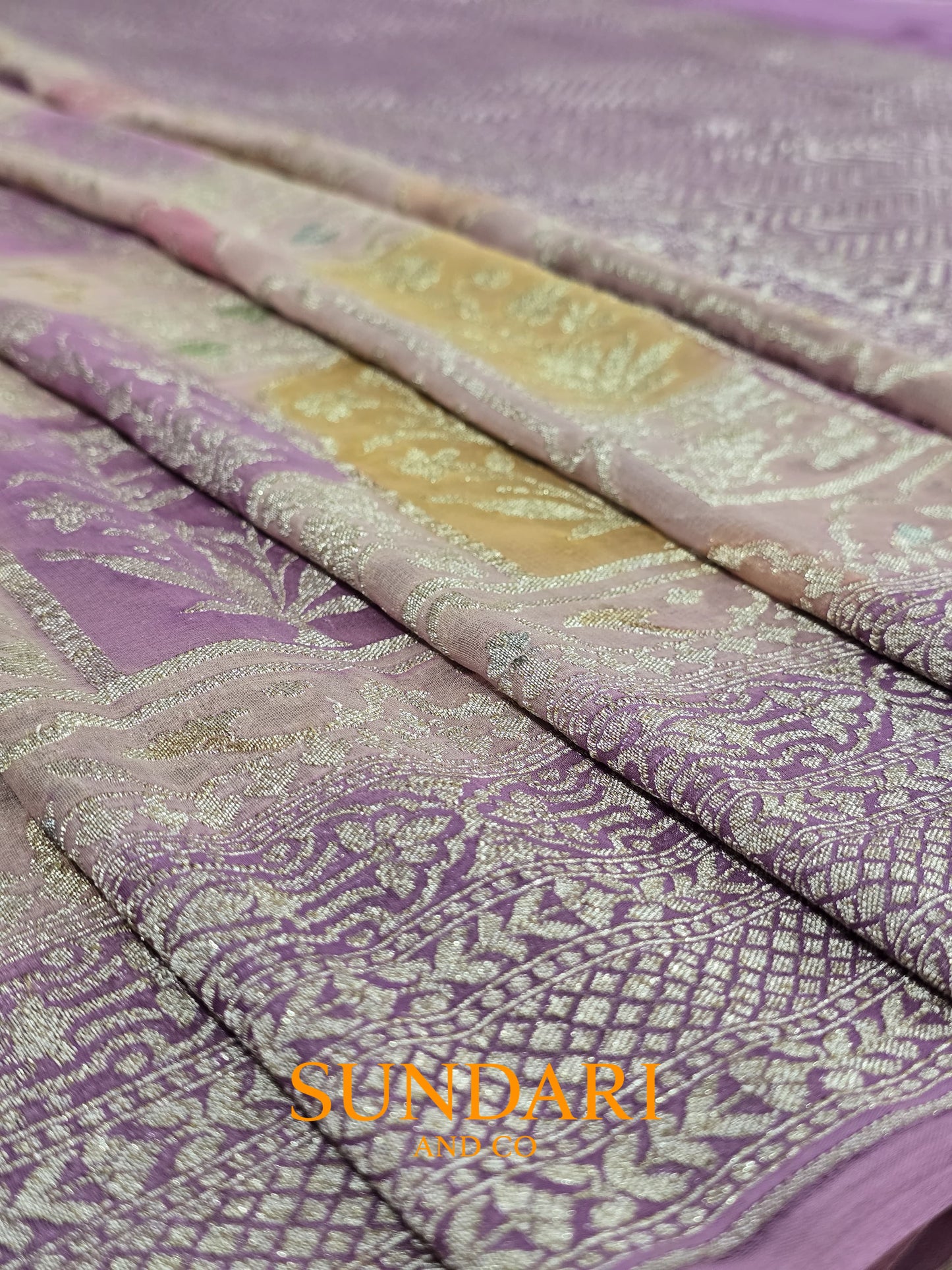Soft Lavender | Botanical Motifs | Pure Khaddi Georgette Saree