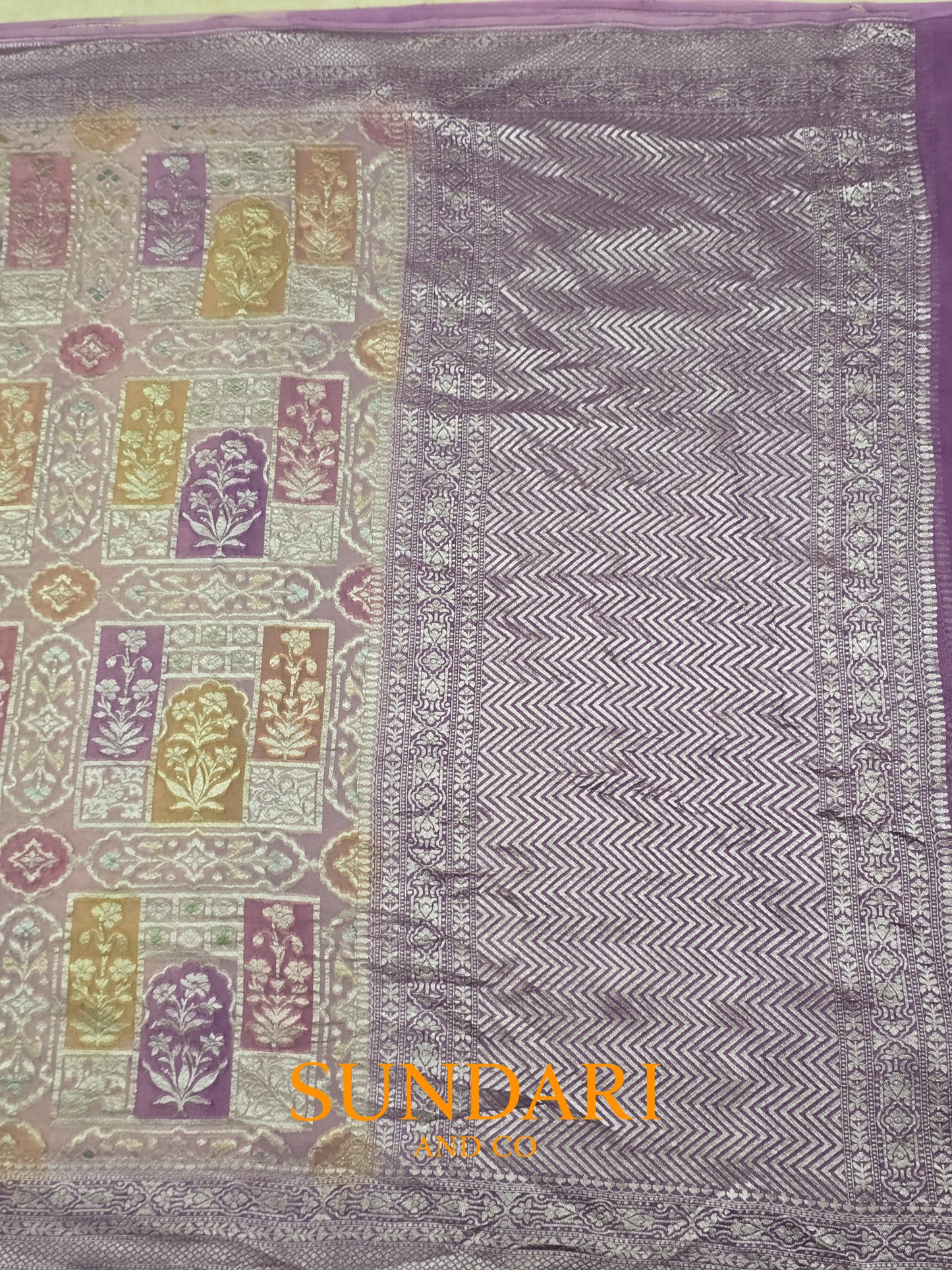 Soft Lavender | Botanical Motifs | Pure Khaddi Georgette Saree
