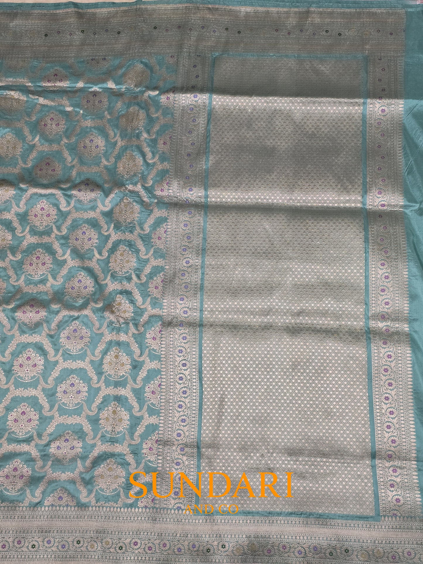 Arctic Blue | Meenakari Jaal | Pure Katan Silk Saree